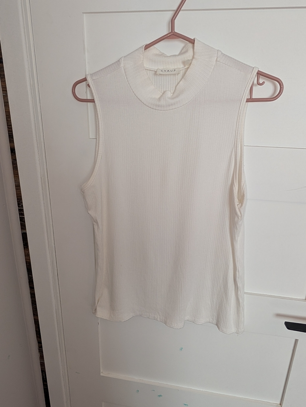 Cyrus Sleeveless Mock Neck Ribbed Top in Ivory